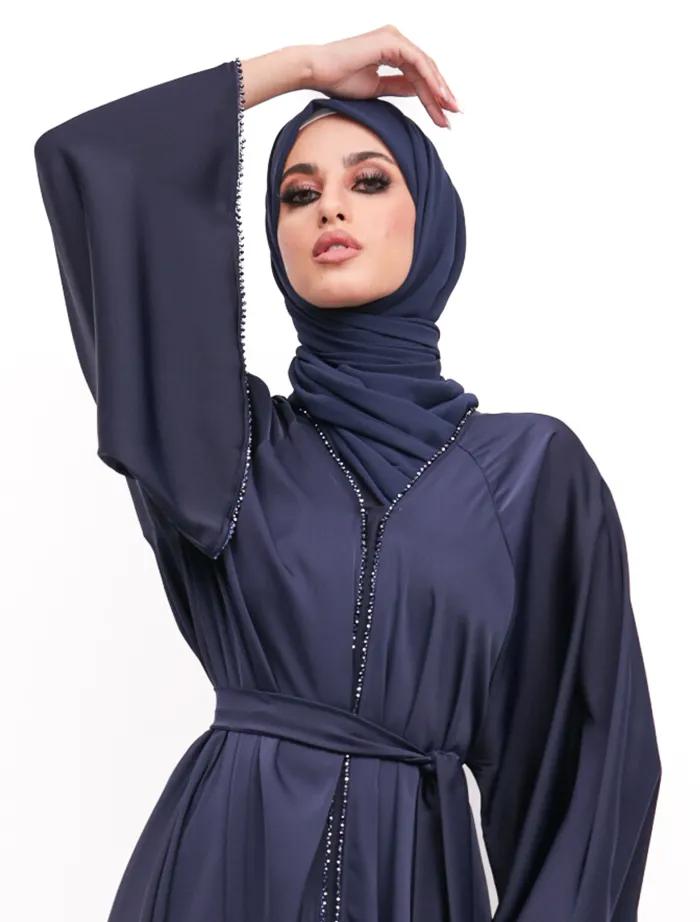 Navy Makeba Pearl Satin Abaya
