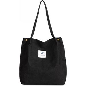 Corduroy Totes Bag, Shoulder Handbags for Women Girls Big Capacity Shopping Bag with Inner Pocket - Black