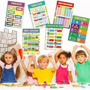 Educational Preschool Posters 10PCS Charts for Preschoolers Toddlers Kids Kindergarten Alphabet Plastic waterproof