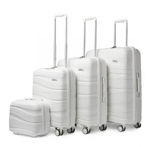 [MissLulu Bags] Wave Design Lightweight Polypropylene Hard Shell 20''/24''/28'' Suitcase with TSA Lock and 14'' Vanity Case - Off White