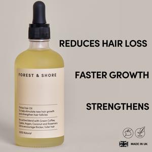 Forest & Shore Thrive Natural Hair Growth Oil with Caffeine Biotin Castor Argan Coconut Rosemary Jojoba Lavender Sunflower Oil for Hair Loss Treatment & Thickening Made in UK - Haircare