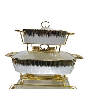 11" & 15" SQUARE CASSEROLE Porcelain Casserol + Glass Lid + Metal Stand.