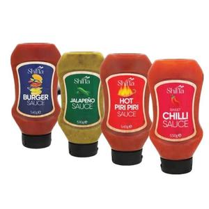Shiffa Food Sauce 540g - 6 Different Flavors (Mild Peri Peri, Jalapeno, Burger, Hot Peri Peri, Curry, Chilli Garlic) Taffy Dip