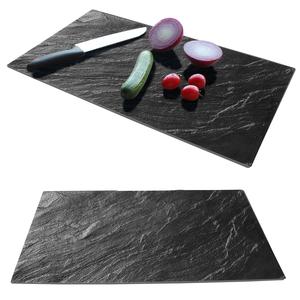 Set of 2 Tempered Glass Chopping Boards, Black Marble Stone Effect, Stove hob Cover, Worktop Saver, Serving Board, Cutting Board Kitchen Stylish