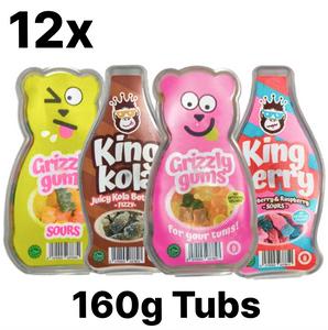 12 x 160g Mixed Tubs of Sweets - King Kola Cola Bottles, Strawberry & Raspberry Bottles, Grizzly Gumms Gummy Bears, Gummy Bear Sour - Assorted Halal Treats for All Occasions SnacK