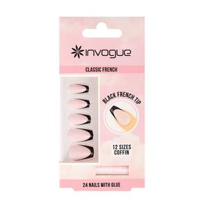 Invogue Black French Tip Coffin Nails - Pack of 24