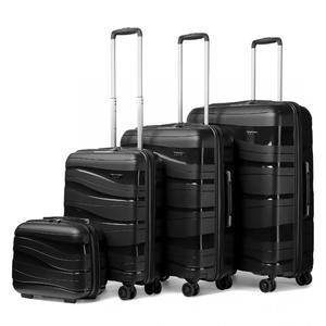 [MissLulu Bags] Wave Design Lightweight Polypropylene Hard Shell 20''/24''/28'' Suitcase with TSA Lock and 14'' Vanity Case - Black