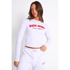 Kaiia Sport Long Sleeve Baby Tee Light Grey Marl & Red