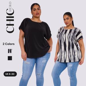 Chic Hero 2025 Chichero Women's Printed Pleated Casual Comfort Top with High Stretch Fitted Fit Crewneck Balloon Sleeves Frill Design All-Season Wear tops black  friday  sale