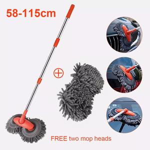 Microfiber Mop Wash Kit Telescopic Car Cleaning Brush With 4 Replacent Header