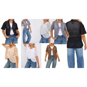 Fashion Luva Plus Size Knitted Crochet Bolero Tie Up Cardigan with Short Sleeves - Knitwear Womenswear Fit Comfortable Tops Underwear Shortsleeve Lady Knitting Basic Minimalist
