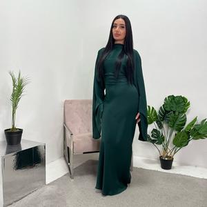 Ladies satin tie back frill sleeve modest dress onesize uk 6-14 long dresses