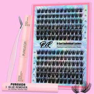 PURELEOR Cluster Lashes Kit DIY Eyelashes Extensions with Bond Seal Remover Applicator
