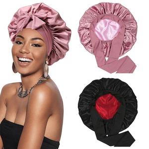Double Layer Silk Bonnet with Elastic Tie Band Sleep Cap for Curly Hair, Satin Hair Bonnets for Sleeping, Night Cap Gifts for Women Heatless Curls Styling Tools Hair Care