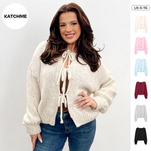 KatchMe Women's Slouchy Solid Color Tie Front Drop Shoulder Lightweight Cardigan,Fashion Ladies' Knit Clothing for Daily Wear,Long Sleeve Cardigans for Fall & Winter
