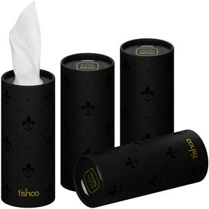 tishoo Hyaluronic Acid-infused 4-ply Ultra Luxury Tissues | for Car Cup Holders, Home & Travel | 4 tubes in Plastic-free packaging | Black/Pure