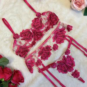 LILISOA LINGERIE Arabella Elegant Stunning Crush Girly Pink and White Floral Bra and Pants 3 Piece Set (BRA - PANTS - GARTER) Comfortable Sexy and Feminine Underwear Womenswear Glam Feminine Everyday Multicolor Underwear Soft Fit Love Red
