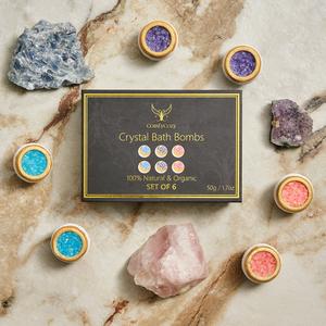 Crystal Bath Bombs (6 Pack) - Natural, Vegan, Organic - Made From Real Essential Oils - Luxury Scented Bath Body Care Relaxation Pamper Birthday Gift | by ComfyCozy