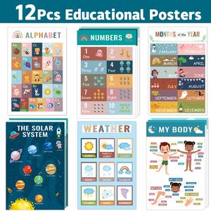 12Pcs Premium Lamination Educational Posters for School and Home Wallpaper - Waterproof Plastic