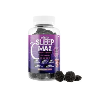 SleepMax Gummies 5 HTP 100mg, CO-Q10 100mg, L-Taurine 250mg, Magnesium 125mg, Chamomile Extract 100mg, MontCherry Extract 100mg and Vitamin B6 3mg with Sooting Cherry Flavour Gummies