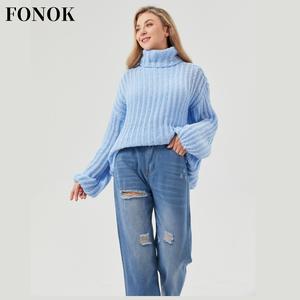 【FONOK】High Quality Women's Warm and Comfort Winter Sweater Knitwear Long Sleeve Sweater High Collar Fabric Womenswear Tops autumnal  fits