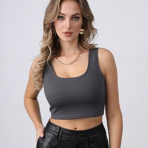 Women's U-Neck Short Slim Fit Basic Solid Crop Tank Top with Exposed Navel - 2 Colors Available - Womenswear, Comfort, Vest