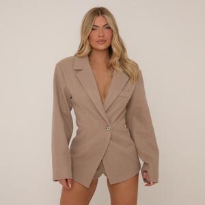 Cinched Waist Wool Look Blazer Dress