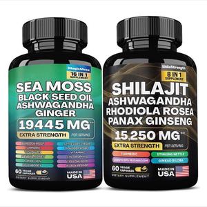 Seamoss Black seed oil Ginger+ Shilajit Ashwagandha root extract (pack of 2) Manuka Honey and Mo16 in 1 Dietary Supplements, 60+ 60  Vegetarian Capsules 4000 mg + 9000 mg Bundle - 2 months supply Edible Fitness Healthcare Natural Vitamin