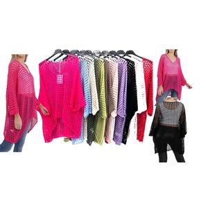Fashion Luva Crochet Top for Womens  Italian Loose Knit Oversized Batwing Baggy Jumper Dress Tops