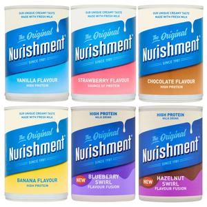 The Original Nurishment Milk Drink Can - Pack of 12 x 400g - Available Flavours: Banana, Strawberry, Vanilla, Chocolate, Blueberry Swirl (New Flavour), Hazelnut Swirl (New Flavour) & Mix Case