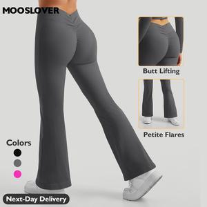 Mooslover UK Livestream - Women's Stylish High Waist Ribbed Butt-Lifting Petite Flares Yoga Pants