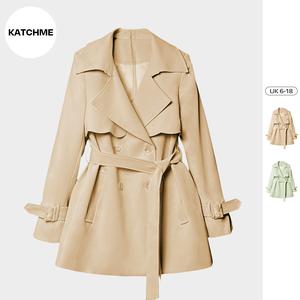 KatchMe Premium Clothing,Women's Notch Lapel Double Breasted Waist Tie Trench Coat(B),Women's Winter Solid Jackets,Classy Long Sleeve Outerwear Jacket