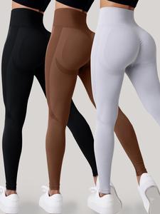 GetMod 2-6pcs  Women's Plain High Waist Tummy Control Butt Lifting Sports Leggings, Stretchy Seamless Comfy Breathable Skinny Pants for Yoga Gym Fitness Workout, Ladies Sportswear Bottoms #556