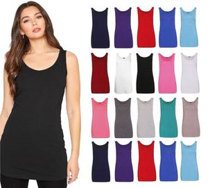 Women's Scoop Neck Sleeveless Ladies Long Soft Stretch Plain Vest Casual Strappy T-Shirt Top Womenswear Comfortable Clothing