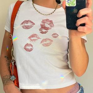 Lipstick Stains Print T-Shirt - Womens Baby Tee - Salty Pixie