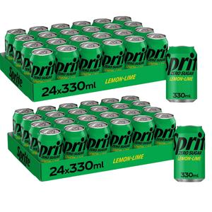 Sprite Zero Sugar Cans 330ml -Pack of 48, Lemon-Lime Flavoured Soda - Beverage