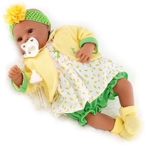 BiBi Doll 20" Open Eyes Ethnic Black Baby Doll Girl Yellow Clothes & Accessory