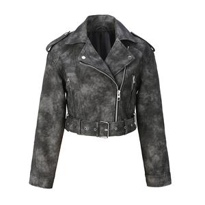 Smileader Women's Solid Color Simple Daily  Zip Up PU Short Leather Jacket Casual Fashion Long-Sleeved Jacket Womenswear  Basic Coats cropped jacket Back to School Fit Outfit Asymmetrical Style Chic Fitted