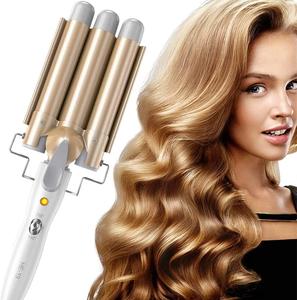 [UK SELLER] 3 Barrel Hair Curler, 22mm Curling Iron Tongs Hair Waver Mermaid Waves Wand with Intelligent Temperature Control Quick Heating for Long or Short Styling Handle Comfort