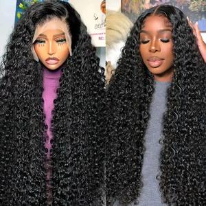 32 Inch 13x6 Deep Wave Lace Front Wigs Human Hair Transparent Lace Frontal Wigs 100% Real Human Hair Pre Plucked with Baby Hair 180% Density Natural Color for Woman