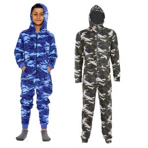 NOROZE Unisex Kids Camouflage Onesie Warm Hooded Jumpsuit Playsuit Boys And Girls All in One Zip Nightwear UK Size 7-13 Years
