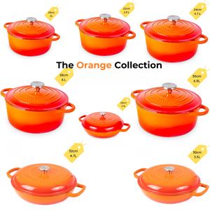 Cast Iron Casserole with Lid -  Orange Cookware Collection – Non Stick Dutch Oven Pot, Oven Safe up to 500° F – Ovenproof Enamelled Stockpot  - by nuovva