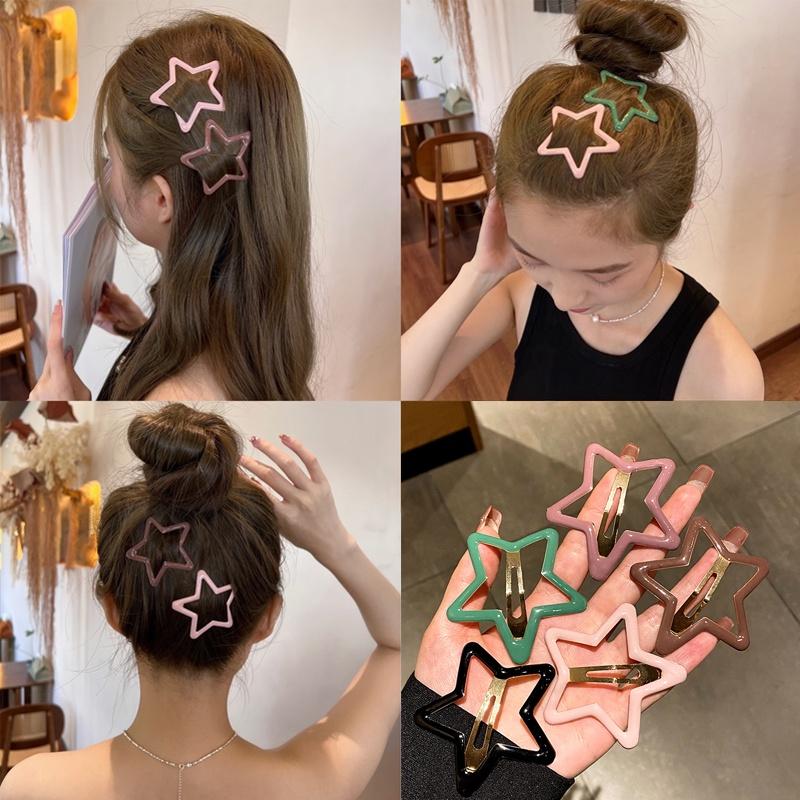 Bộ Kẹp Tóc Ngôi Sao Kẹo Phong Cách Hàn Quốc, 5 Chiếc, Kẹp Bb Màu, Kẹp Tóc Mái Sau Đầu Cô Gái Ngọt Ngào, Kẹp Mỏ Vịt Bên Đơn Giản, Phụ Kiện Tóc