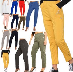 Fashion Luva Ladies Full Length Cherry Berry Soft Pants 2 Pockets Stretch Casual Wear Pull On High Elasticated Waist Light Weight Straight Fit Plus Size Trousers for Women Cotton Womenswear Stretchy Comfort Basic Bottom Underwear Minimalist