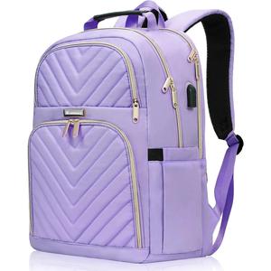 Laptop Backpack for Women, School Backpack for Teens, 15.6 Inch Large Fashion College Bookbag for Girls with Charging Port, Women Work Travel Back Pack Purse Casual Daypacks, Purple