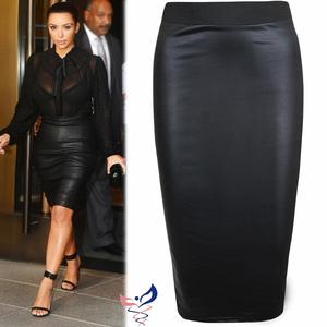 Women's Ladies Stretchy Pencil Bodycon Midi Skirt PVC Wet Look UK Size 8-26