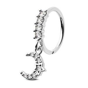 OUFER 20G Bezel Set Clear CZ Moon Dangle Seamless Nostril Hoop