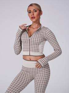 【GetMod】【Flash Sale for 2 Weeks】GetMod New Pattern Gym Set，Fashion High Waist Houndstooth Yoga Set #120