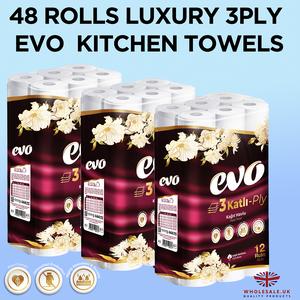 48x Luxury Evo Kitchen Rolls 3ply, Ultra Advantage Pack, Degradable and Recyclable Wipes Set Pack Disposable
