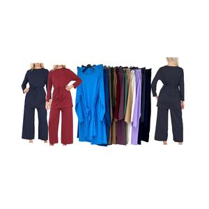 Fashion Luva 2 Piece Lounge Set, Belted waist Round Neck Long Sleeve Top Wrap Co-ord Set Palazzo shirt dress top. Casual Womenswear Chic Comfortable Minimalist Basic Overalls Suits Longsleeves